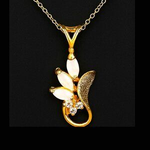 Vintage Opal and Swarovski Crystal 18K Gold Electroplate Pendant Designer Signed